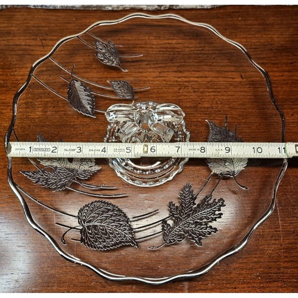 Beautiful Vintage Silver City Glass Serving Platter Silver Inlay Leaves 11" - Picture 9 of 9